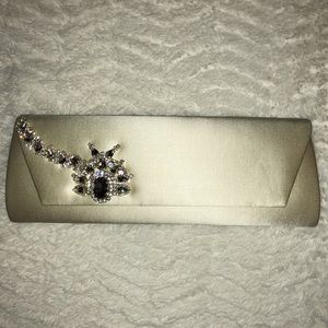 Badgley Mischka Jeweled Flap Clutch Ivory